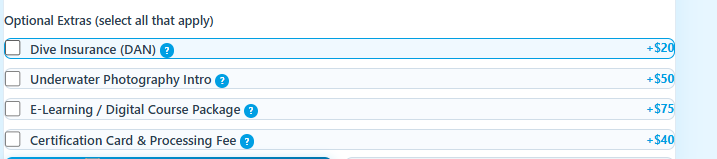 Clicking Calculate My Cost to estimate scuba certification expenses.