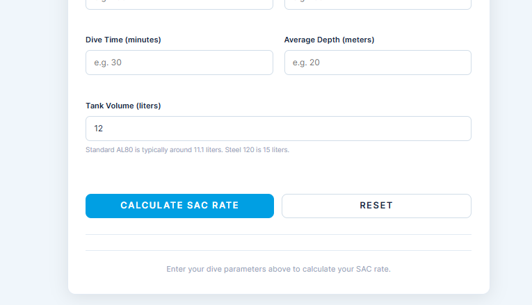 Viewing scuba air consumption SAC calculation results and interpreting gas usage data