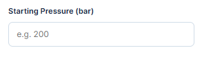 Entering starting scuba tank pressure in the scuba air consumption calculator before beginning a dive