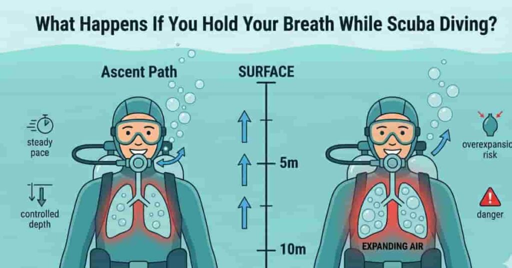 scuba diving lung air expansion during ascent diagram showing pressure changes underwater safety
