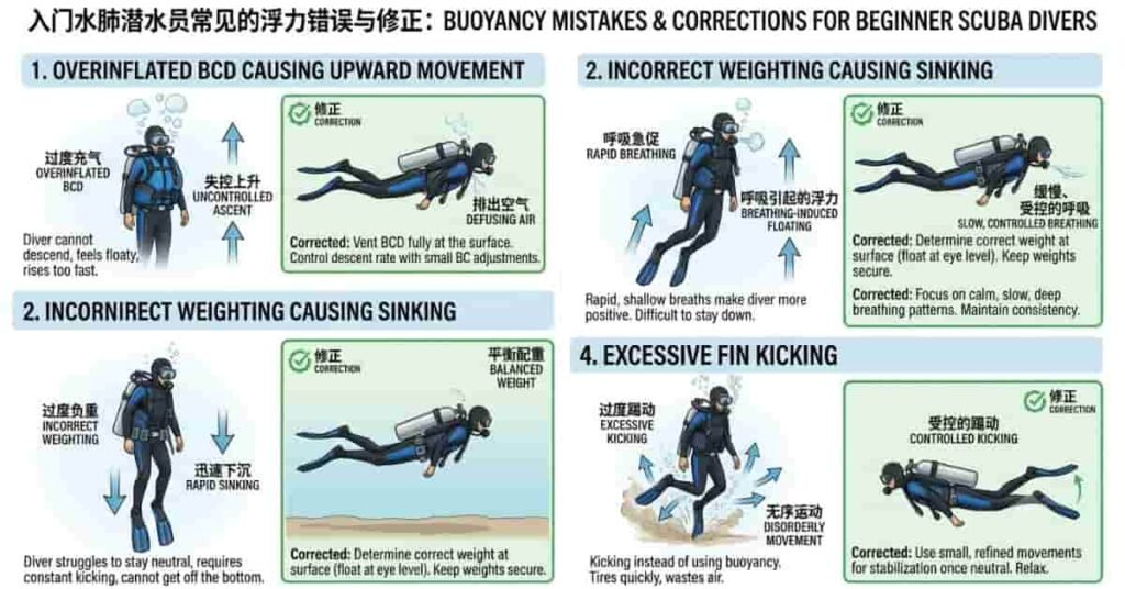Common scuba diving buoyancy check mistakes and correct control techniques