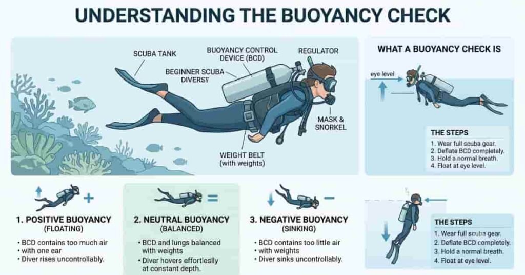 Scuba diver performing a buoyancy check to understand neutral buoyancy in diving
