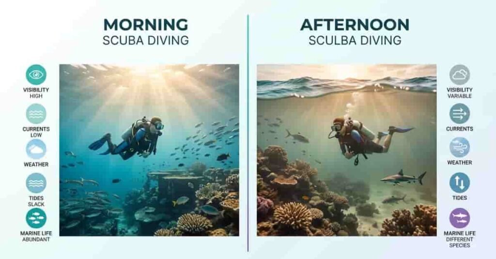 Best time of day to scuba dive comparing morning and afternoon conditions