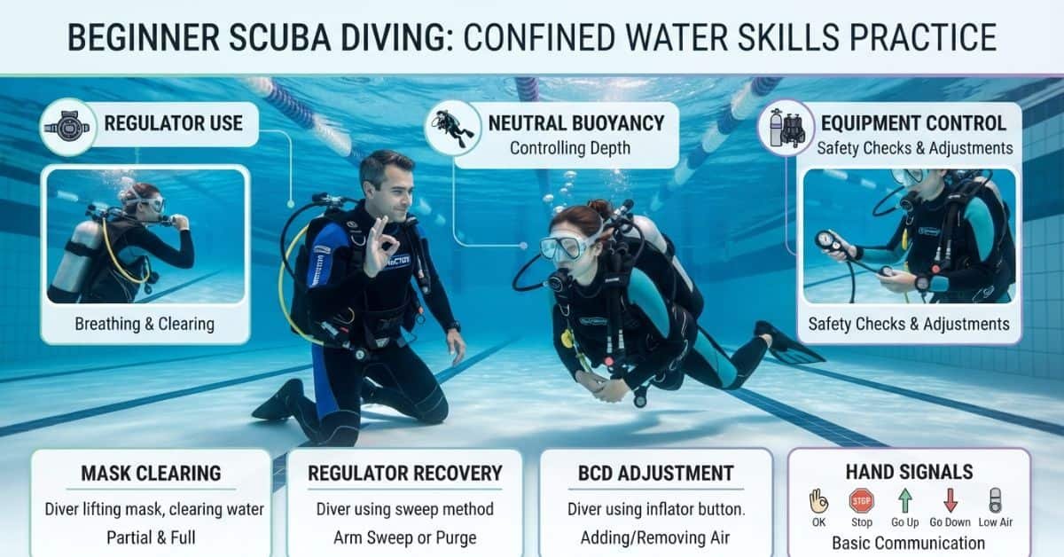 confined water scuba diving pool training beginner skills