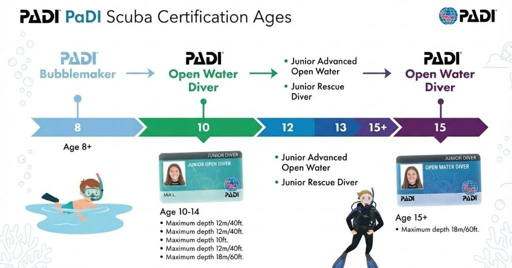 PADI scuba certification age requirements and junior Open Water pathway
