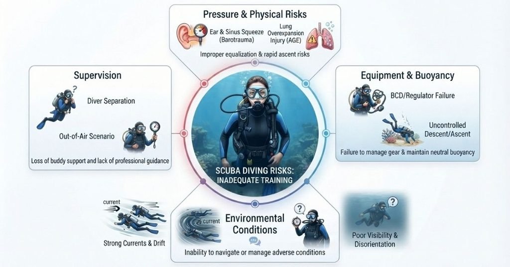 Scuba diving risks without proper training and instructor supervision