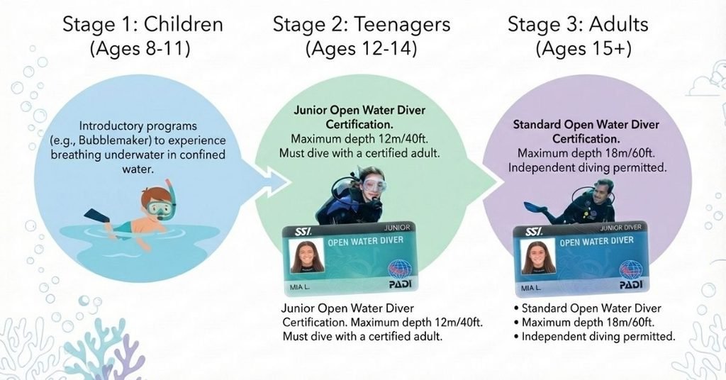scuba certification for kids and teenagers with junior diving restrictions