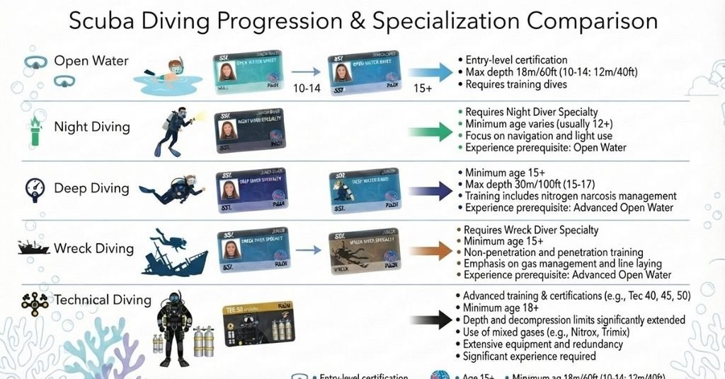 age limits and certification requirements for different types of scuba diving
