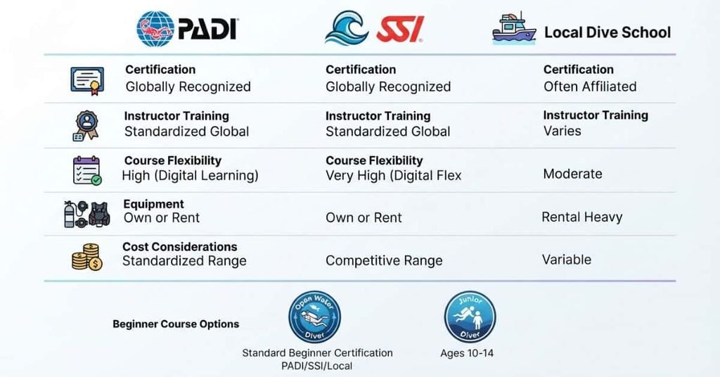 scuba diving certification agency comparison for beginners