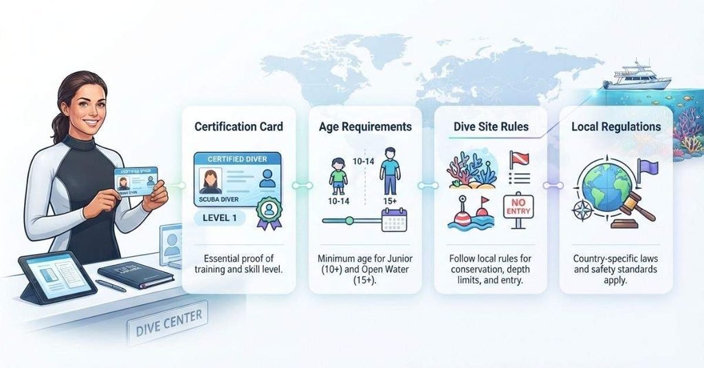 scuba diving certification card age requirements and dive site rules