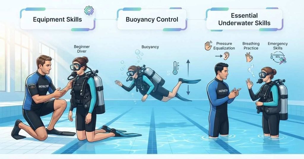 beginner scuba diving training equipment buoyancy and safety skills
