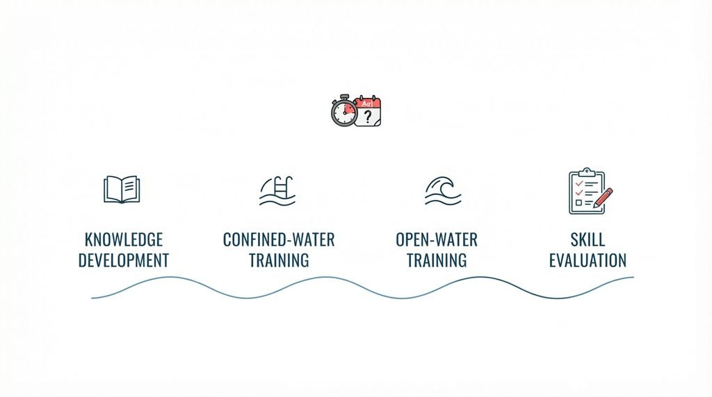scuba certification process showing theory confined water open water training and skill evaluation