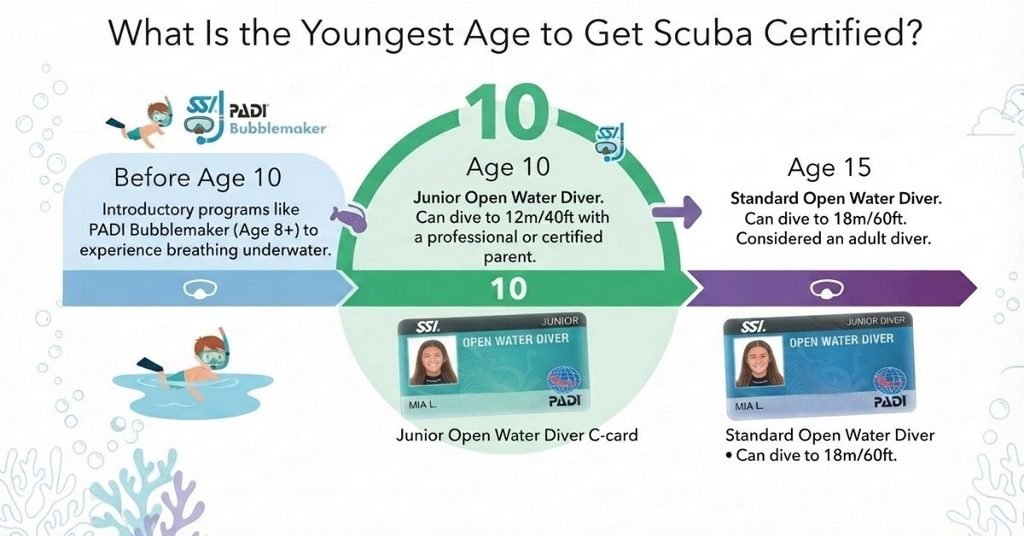 youngest age to get scuba certified and junior diving age requirements