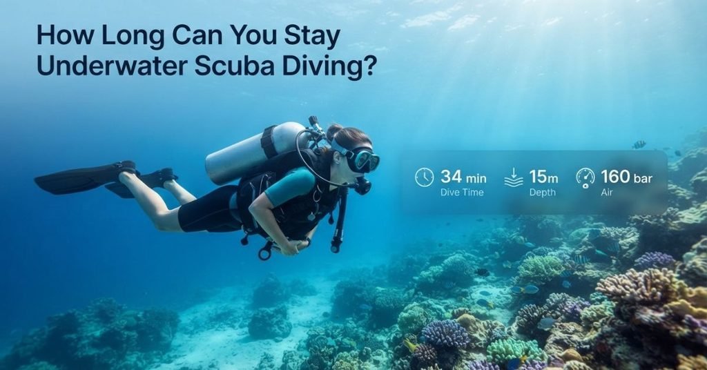 How long you can stay underwater scuba diving based on depth, air supply, and dive time